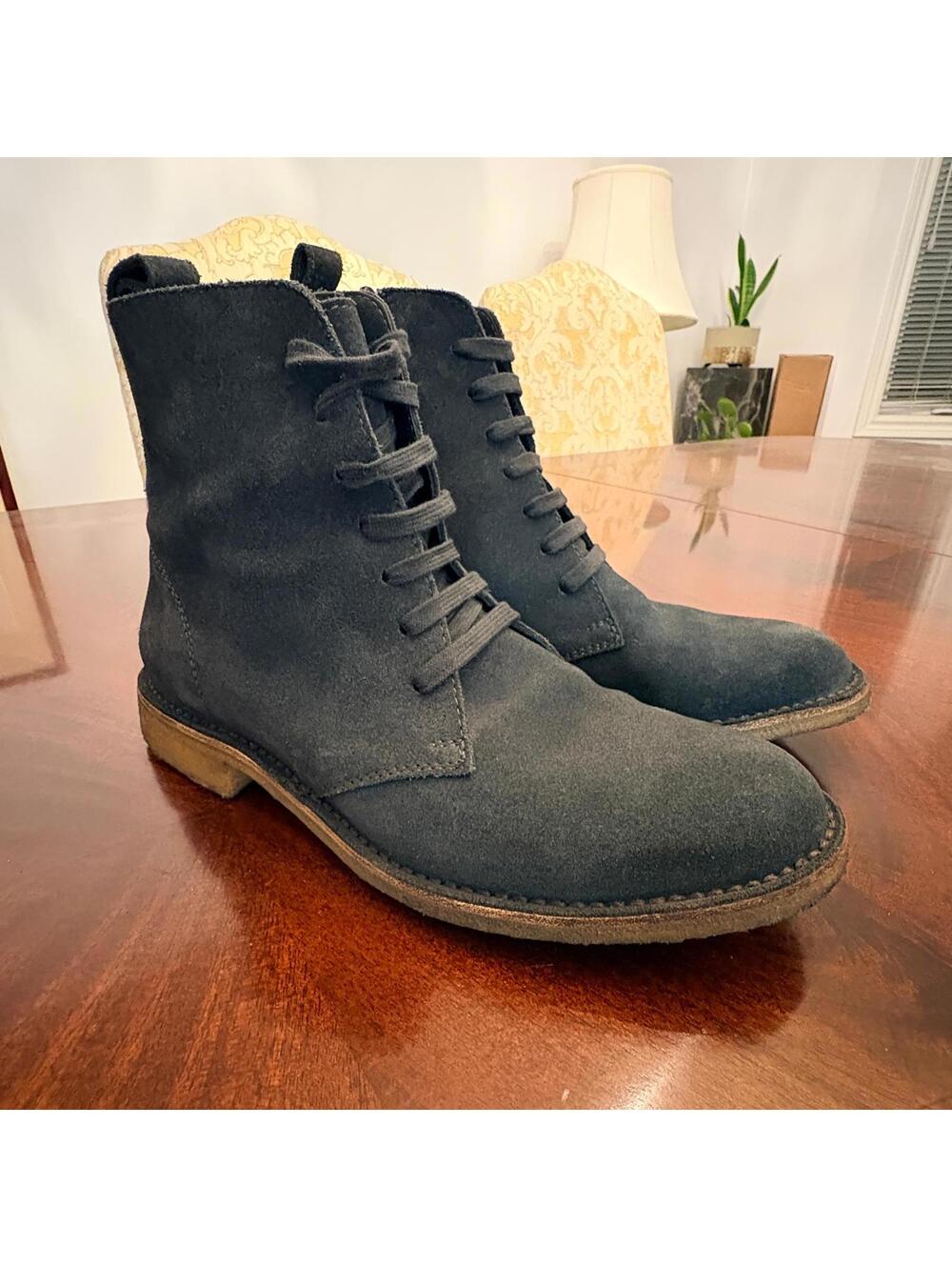 Bottega Veneta Suede Chelsea Boots EU 40 US 7 Navy Side Zipper